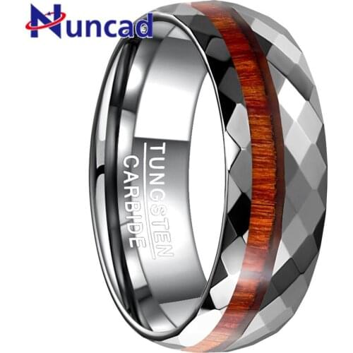 Nuncad New Fashion 8MM Wide Polished Pattern Flower Wood Grain Tungsten Steel Ring Men Wedding Bands Jewelry