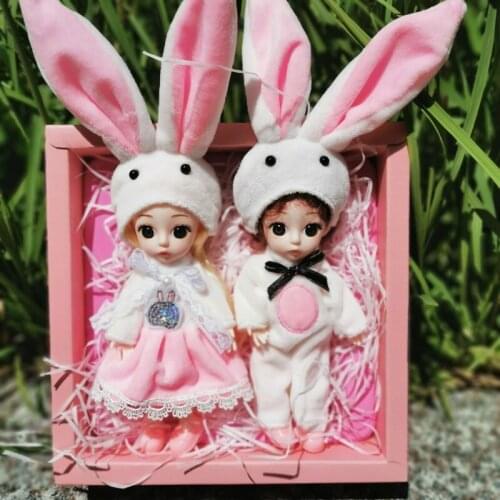 2pcs/set 16cm mini bjd doll with dress prince princess plush stuffed boy girl fashion style doll toy for kids birthday gift