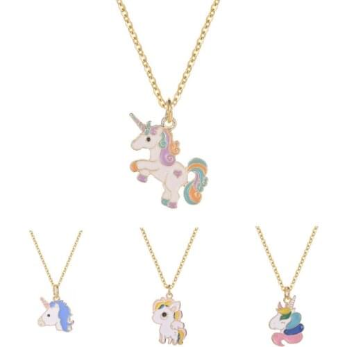 Cute Chirldren Necklace Cartoon Unicorn Necklace Fashion Jewelry Pink Girls Gift Jewelry for Gift Dropshipping
