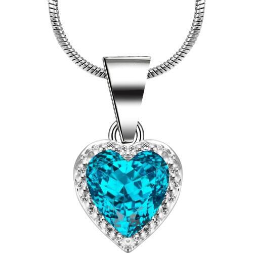 Fashion Classic Sky Blue Heart Jewelry Silver Color wedding Gift For Women Ocean Love Necklace Pendant Engagement