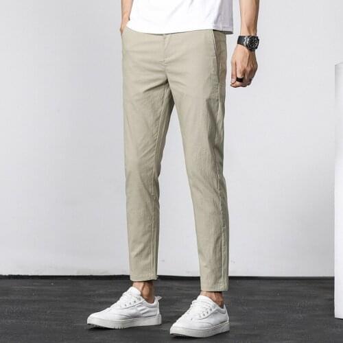 Ankle Length Men Trousers Summer Thin Casual Pants Men Clothing Office Business Straight Slim Mens Suit Pants Fashion