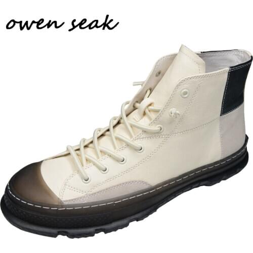 Owen Seak Men Casual Shoes Ankle Boots Luxury Trainers Genuine Leather Lace Up Sneaker Winter Boots Brand Flat Black Shoes