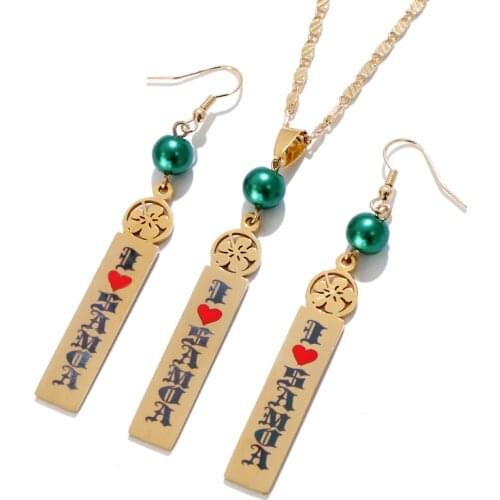 KOMI Custom Name Polynesian Hawaiian Pohnpei Chuuk Marshall Acrylic Pearl Stainless Steel Necklace Pendant Earrings Jewelry Set