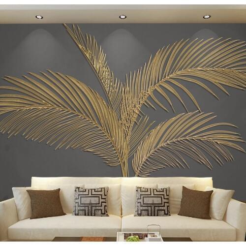 Custom Any Size Mural Wallpaper Modern Tropical Plant Leaf 3D Golden Relief Lines Wall Paper Living Room Study Abstract Frescoes