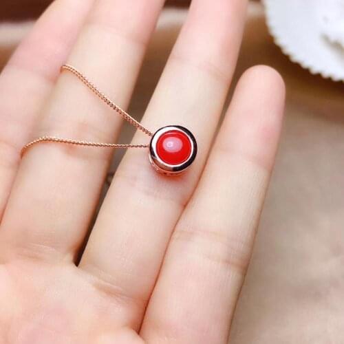 Natural red coral necklace Pendant S925 silver natural gemstone Pendant Elegant cute Small simple round girl party gift jewelry