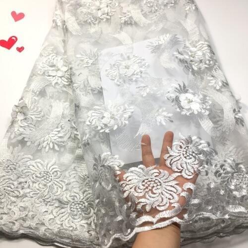 Latest Nigerian Lace Fabric 2020 High Quality Lace 3d French Bridal Beads Lace Fabric For African Lace Matrial 5yards M32262