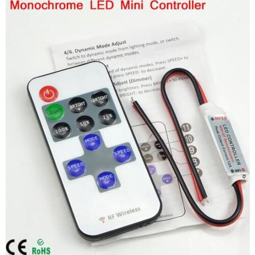 Single Color Remote Controler Dimmer DC 12V 11keys Mini Wireless RF LED Controller for led Strip light SMD 5050 / 3528
