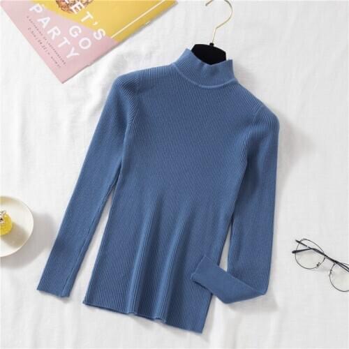 Autumn Women Long Sleeve Turtleneck Knitted Basic Sweater Shirt Lady Elastic Slim Tight Jumper Ribbed Pullover Chic Blouse Tops