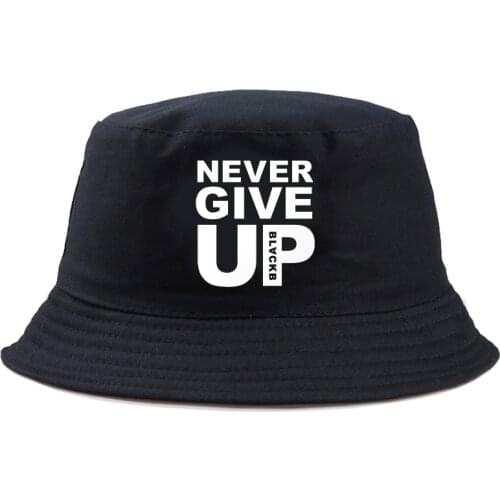 Panama Bucket Hat Never Give Up print Men Women Summer funny cartoon Bucket Cap bob Hat Hip Hop Fishing Fisherman Hat girl boy