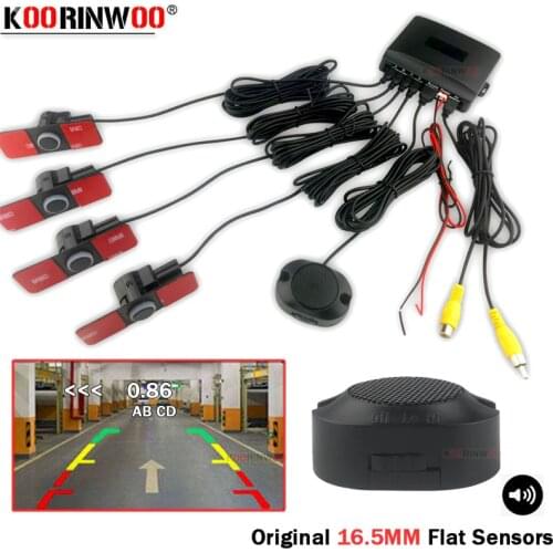 Koorinwoo Upgrade Parktronic System Intelligent 16.5mm Flat Sensor Car Parking Sensor 4 Rear Show Distance on Monitor and camera