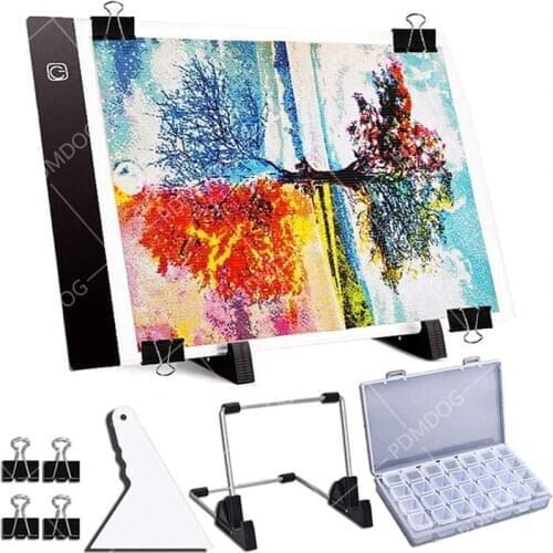 PDMDOG A4 LED Light Pad for Diamond Painting, USB Powered Light Board Kit, Adjustable Brightness with Detachable Stand and Clips
