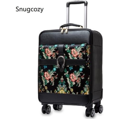 Snugcozy Chinese style embroidery 16/18/20/24 inch size Rolling Luggage Spinner brand Travel Boardable Suitcase
