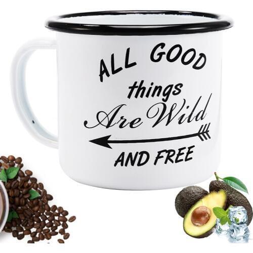Simple Black Edge Enameled Cup , Milk Mug with Special Pattern, Home and Office Coffee Cup