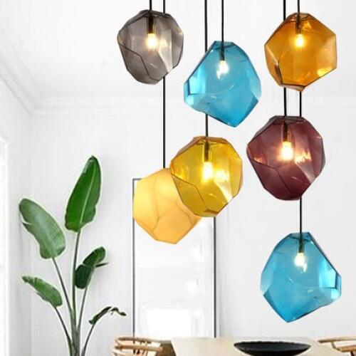 Simple modern restaurant bar view corridor creative glass ice block pendant lamp