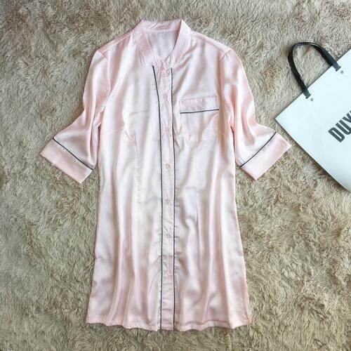 Boy friend Style Sexy Female Nightwear 2017 New Summer Ladies Temptation Satin Silk Long Shirt Nightgown Nightdress Robe Gown