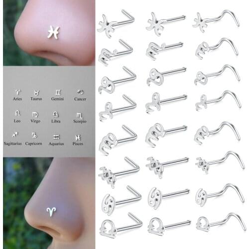 20G Horoscopes Nose Ring Nostril Screw Studs L Shape, 1 Shape Nose Stud Nose Piercing Stainless Steel body Jewelry