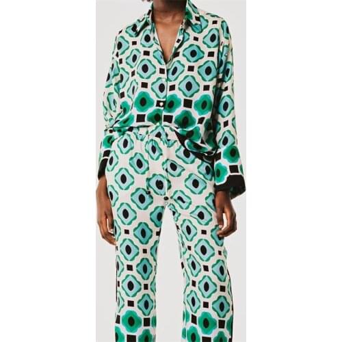 TRAF Women 2021 Fashion Casual Pajama Style Blouse Retro Long Sleeve Lapel Blouse Streetwear