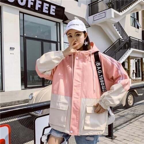 Women Casual Jacket Casaco Feminino Spring Long Sleeve Hooded Coats Ladies Vintage Patchwork Harajuku Bomber Outerwear