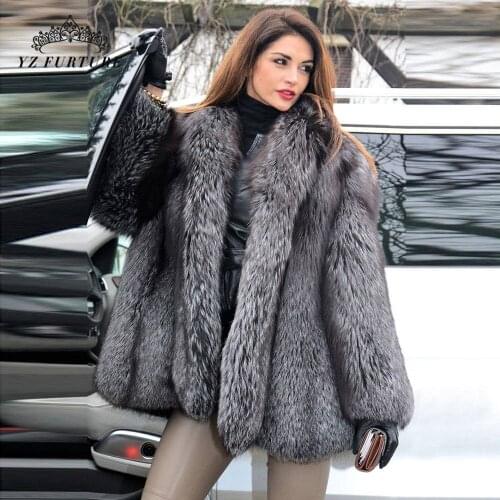 Real Fur Fox Coat For Womens Top Quality Natural Fur Coat Jacket Whole Skin Real Silver Fox Collar Women Winter Fashion Slim