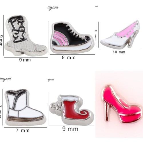 F209 DIY Zinc Alloy Black & Pink Sport Shoes Charms For Living Glass Memory Locket Charms 8*6mm