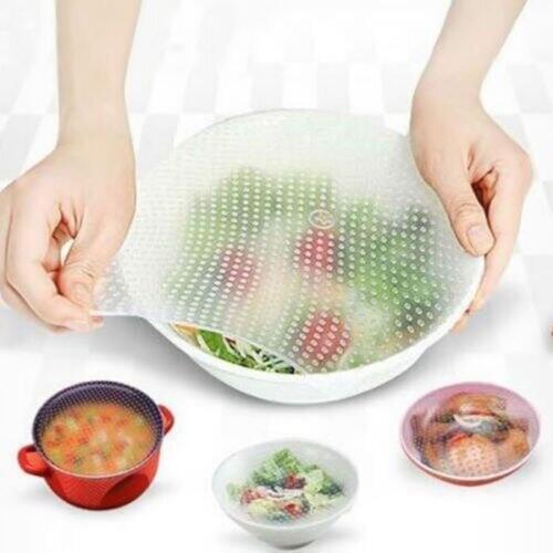 3pcs Convenient Home Kitchen Silicone Fresh Food Grade Plastic Wrap Reusable Food Wrap Seal Cover strech