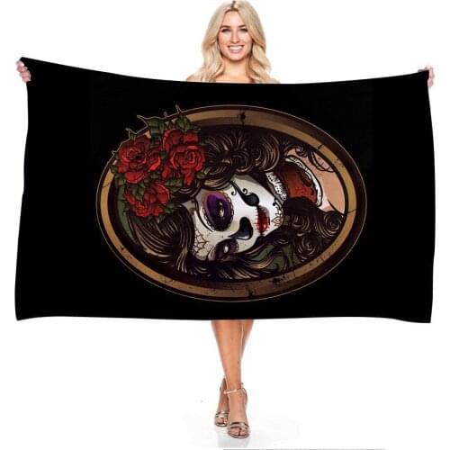 3D Horror Skull Digital Print Creative Personality Bathroom Outdoor Absorbent Rectangular Bath Towel Microfiber Dropship