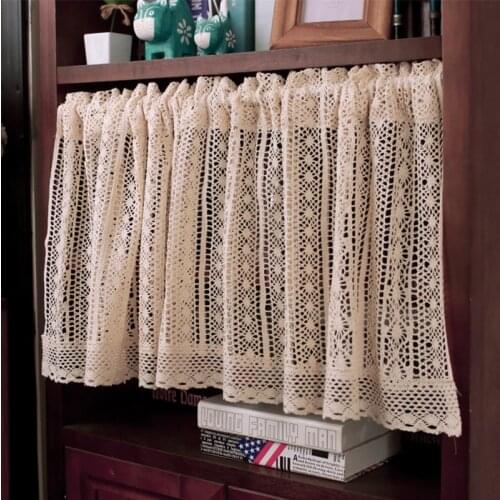 American Graceful Short Pelmet Cabinet Drapes Cotton Crochet Rod Pocket Curtains Pastoral Semi Kitchen Curtains Home Decoration