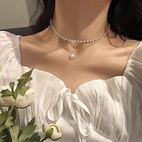 FNIO Bohemian Necklaces For Women Multilayer Fashion Pearl Pendants Necklace Portrait Chokers 2021 Trendy New Jewelry Gift