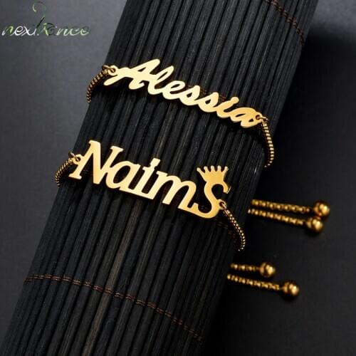 Nextvance Customized Name Bracelet Personalized Baby Nameplate Custom Cuff Bangles Women Rose Gold Stainless Steel Gift Jewelry