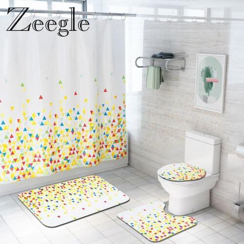 Bathroom Decoration Shower Curtain Bathroom Toilet Pedestal Rug Lid Toilet Cover Mat Non-slip Bath Mat Shower Curtain Set