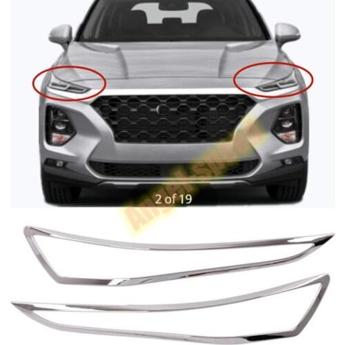 For Hyundai Santa Fe 2019 2020 ABS Chrome Headlight Front Light Cover Trim 2pcs car accessories