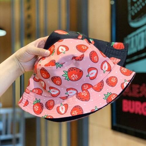 Women Strawberry Print Pot Hat Outdoor Vacation Sunscreen Fisherman Hat for Summer d88