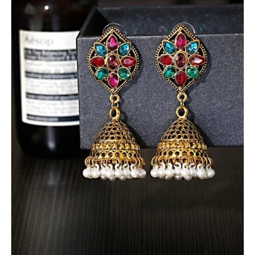 Ethnic Womens Crystal Indian Jewelry Gypsy Earrings Hangers Boho Vintage Tribe Imitation Pearls Tassel Earrings Fashion Jewelry