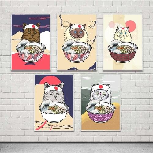 Canvas HD Prints Eatting Cat Beautiful Painting Wall Art Poster Noodles Modern Cute Home Decor Modular Pictures For Living Room