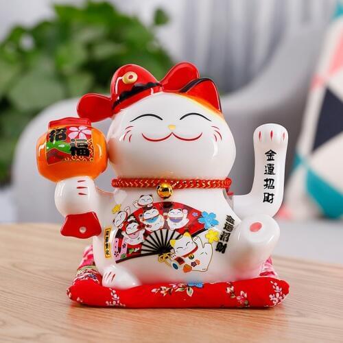 Chinese Electric Hand Feng Shui Cat Small Ornaments Ceramics Rich Cat Office Home Store Opening Creative Gifts