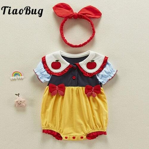 Newborn Baby Girls Romper Snow Princess Costumes Cotton Summer Cosplay Clothes with Knot Headband