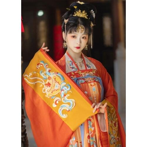 Orange Modern Hanfu Women Scene Clothes Fairy Clothes Cosplay Costume Princess Dress Folk Dancewear Performance Costume DL8164