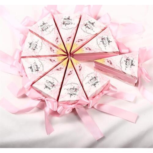 Creative Triangular Pyramid Marble style Candy Box Wedding Favors Party Supplies Gift Chocolate Boxes with Ribbon THANKS Table