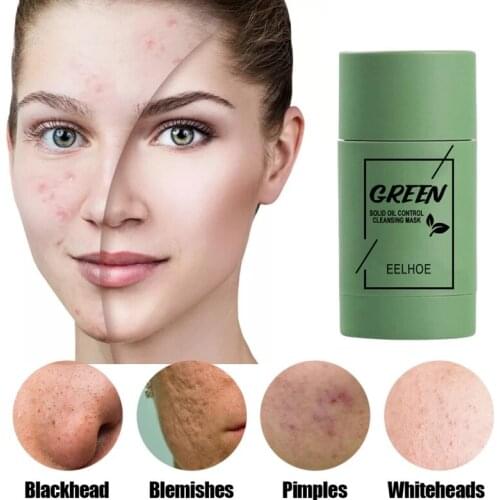 Green Tea Cleansing Solid Mask Purifying Clay Stick Mask Oil Control Anti-Acne Eggplant Whitening Beauty Facial Skin Care Mask