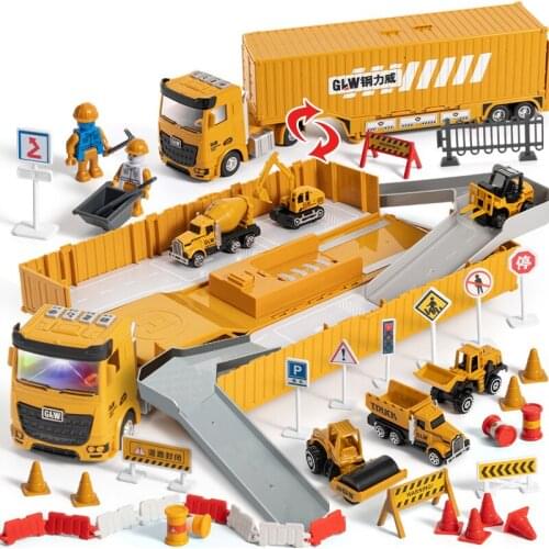 Simulation Alloy Car Model Engineering Excavator Set Crane Transporter Childrens Toys Alloy Container Engineering Vehicle