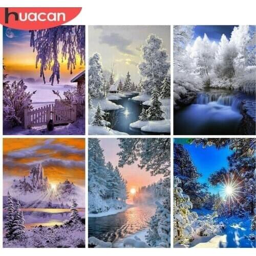 HUACAN 5d Diamond Painting Kits Winter Landscape Mosaic Sunset DIY Diamond Embroidery Nature Wall Art Home Decor