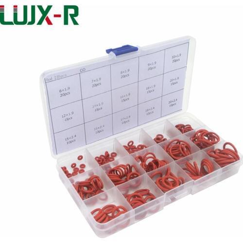 LUJX-R 225pcs O-ring Seal Gasket Kit Red Silicone Rings VMQ Watertightness Washer Set Different Size Oring Assortment O Seal Box