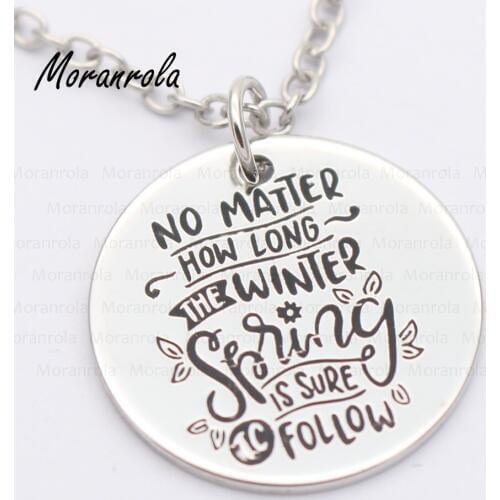 New arried Inspirational Jewelry " No matter how long the winter, spring is sure to follow"copper Necklace Keychain charm