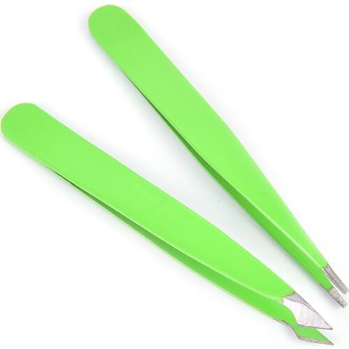 2Pcs/Set Green Womens Stainless Steel Hair Removal Eyebrow Tweezers Makeup Tools