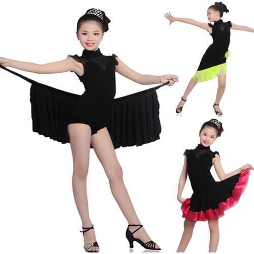 Girl Latin DanceKids Children Modern Ballroom Latin Dance Dress Green Fringe Latin Salsa Tango Dance Wear Black Stage Wear