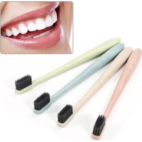 1Pcs Portable Travel Wheat Straw Handle Eco Friendly Toothbrush Soft Bamboo Charcoal Toothbrush Tongue Cleaner For Kids Adults