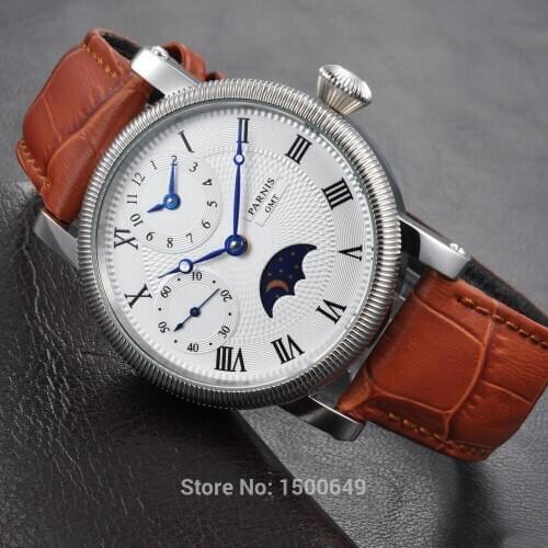 Parnis42mm Luxury embossed White Dial with Roman numerals GMT Hand Winding Mechanical Men Wrist Watches