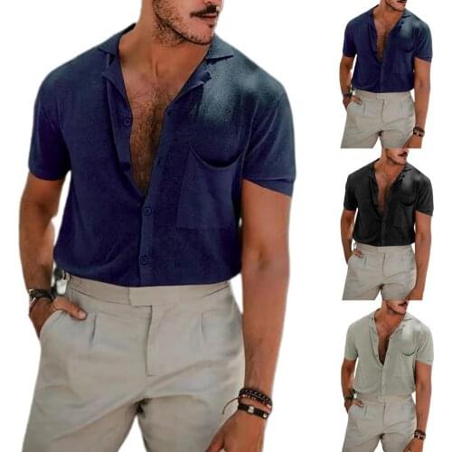 Hot Sale Short Sleeve Casual Turn-down Collar Loose Buttons Closure Solid Color Summer Shirt Men Clothing Cool Plus Size 2021New