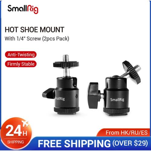 SmallRig 1/4" Camera Hot shoe Mount With Additional 1/4" Screw Support Bracket Dslr Cold Shoe Mount (2pcs Pack)-2059