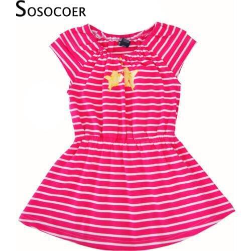 SOSOCOER Little Girl Striped Dress Summer Cute Fish Kids Dresses For Baby Girls Clothes High Quality Cartoon Animal Girls Dress